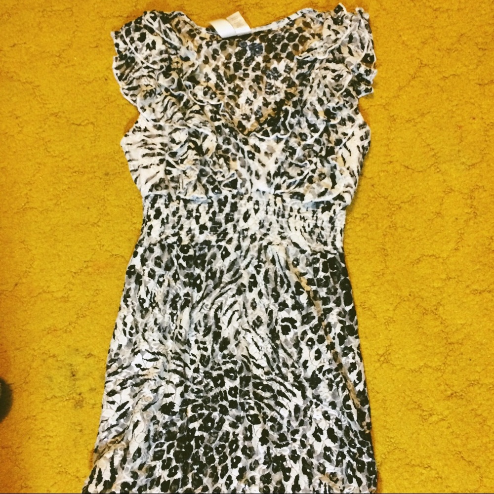 Black/Gray Sheer Leopard Print Ruffled Blouse - image 1